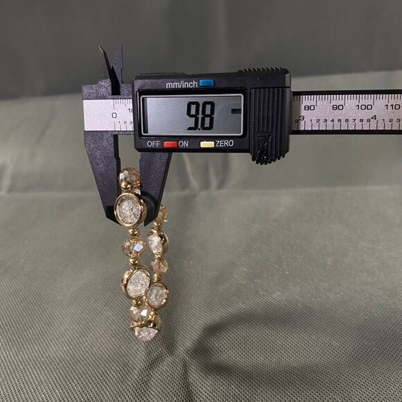 Crackled Glass Framed Beads Bracelet Clear Light Amber Gold Tone Stretch - Picture 8 of 9